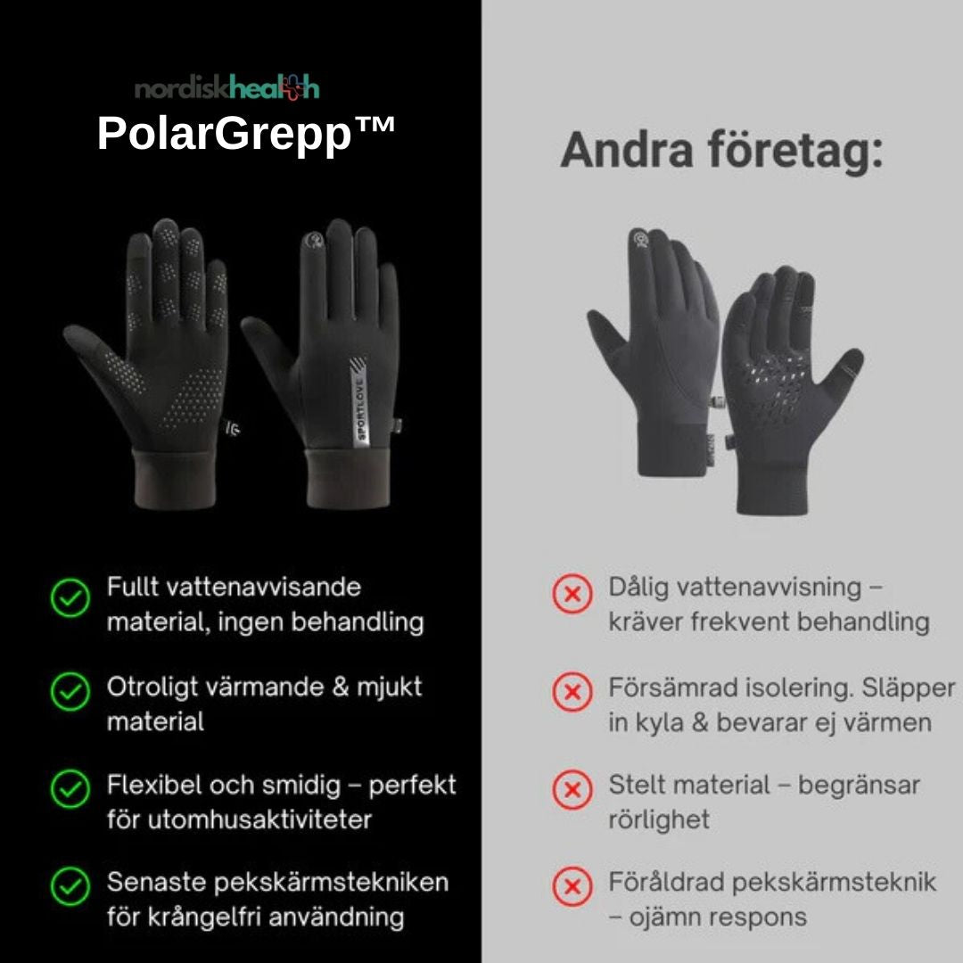 PolarGrepp™ | Halkskyddade vattentäta vinterhandskar med touchfunktion